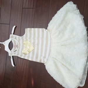 Girls Juicy Couture Cream & Gold Striped Dress